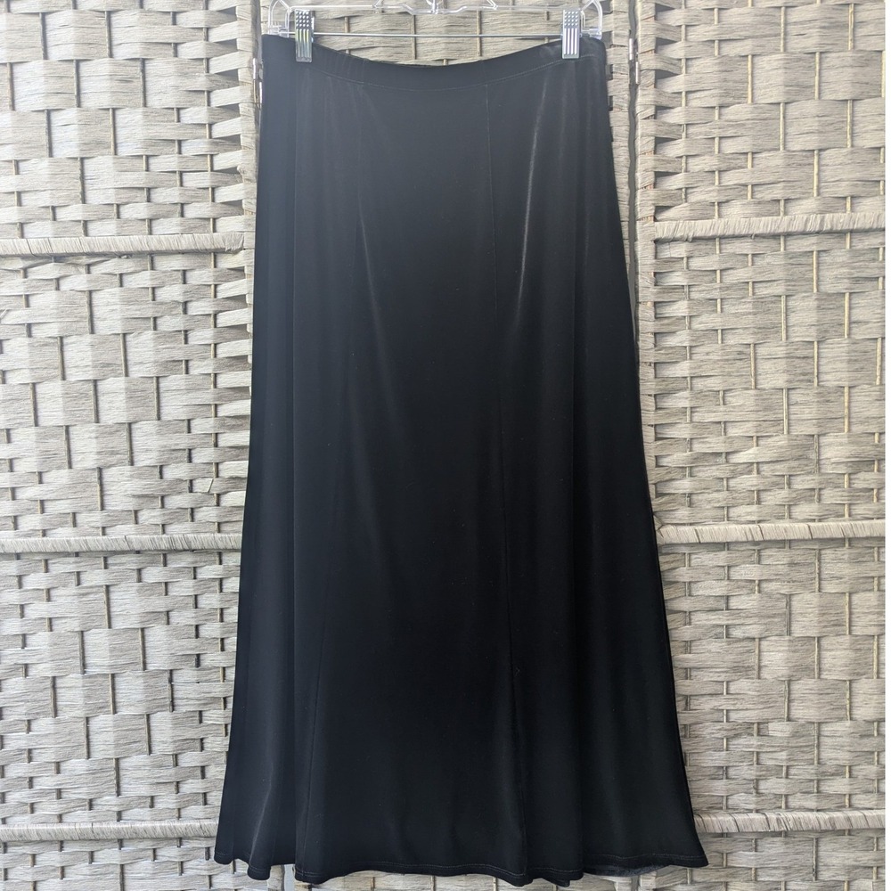 Notations Maxi Skirt Black Velvet Elastic Waist Sz L Whimsigoth Minimalist Chic